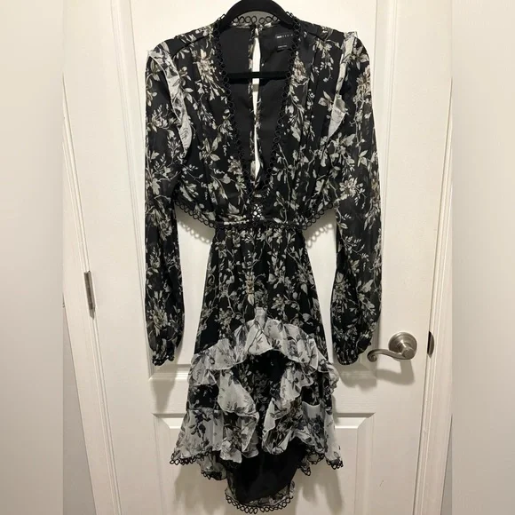 asos black floral dress ASOS DESIGN puff sleeve lace up midi dress in black vintage floral